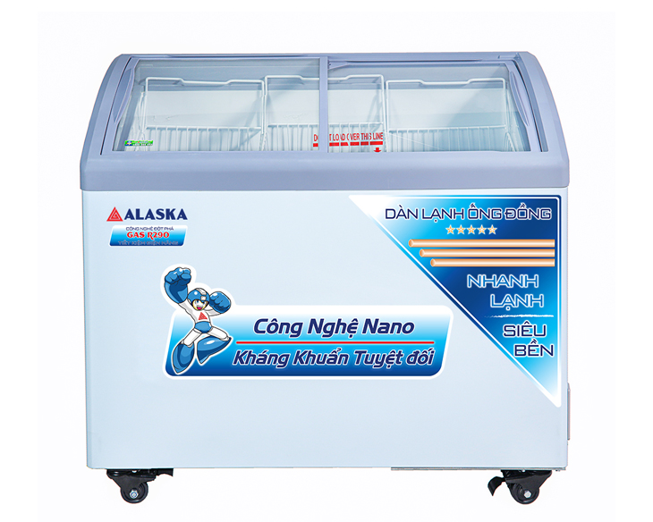 Tủ đông Alaska kính cong 300 lít KC-210C dàn đồng